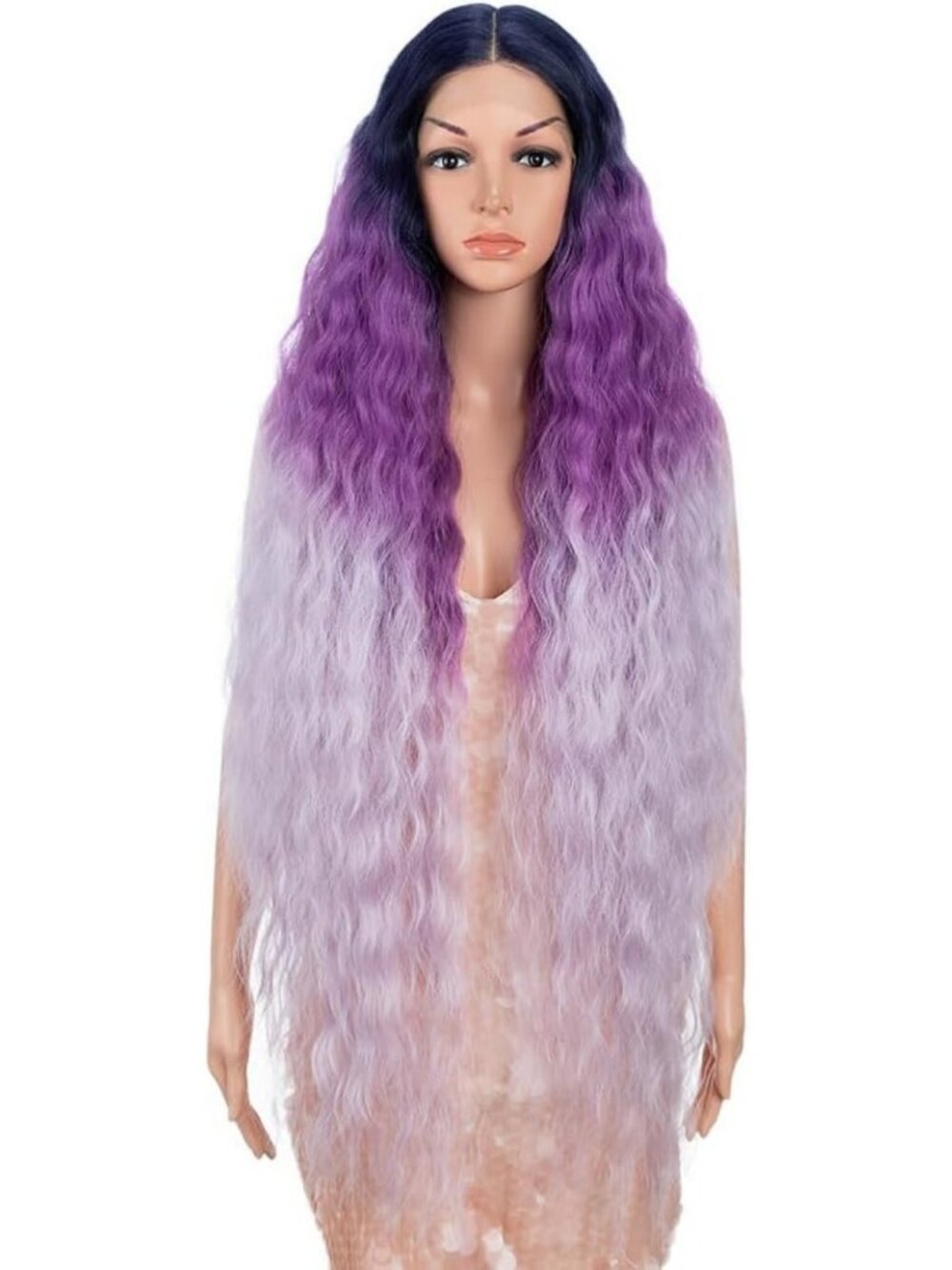 Long Wavy Ombre Purple Lace Front Wig | 41" Synthetic Hair with Baby Hair, 130%
